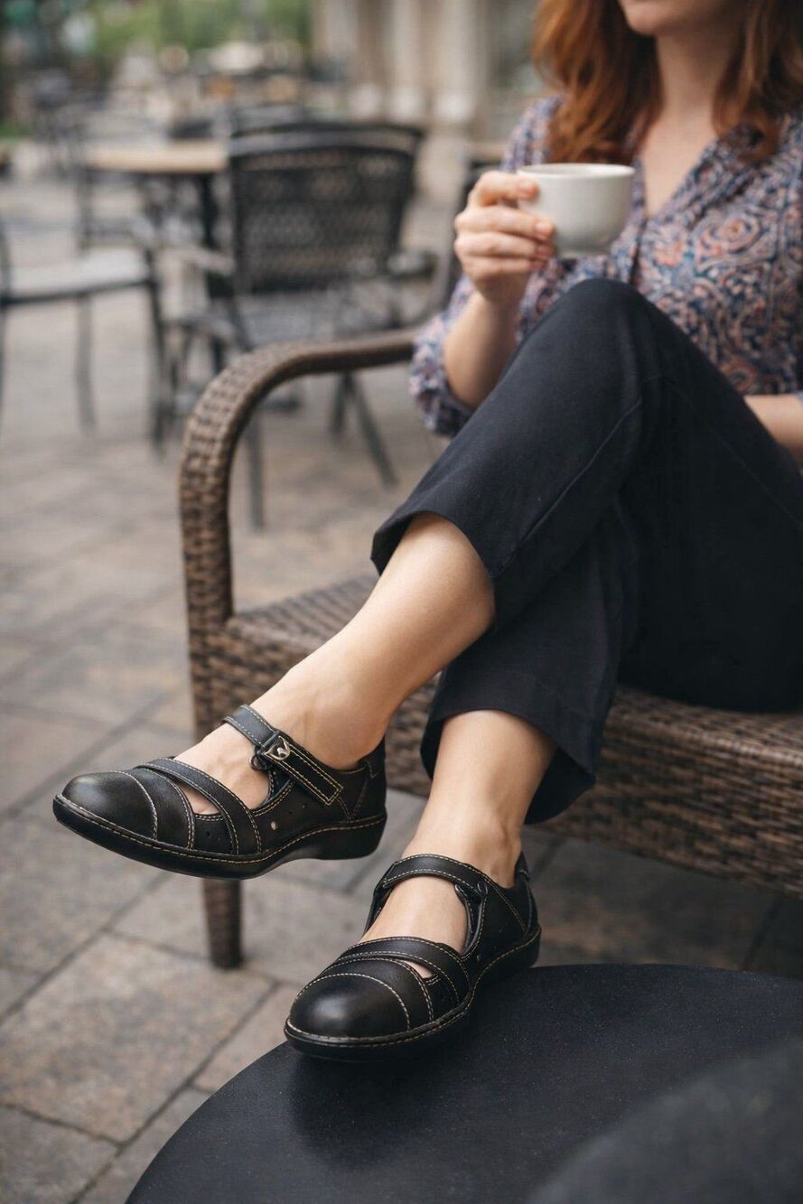 Clarks Black Leather Mary Jane Flats